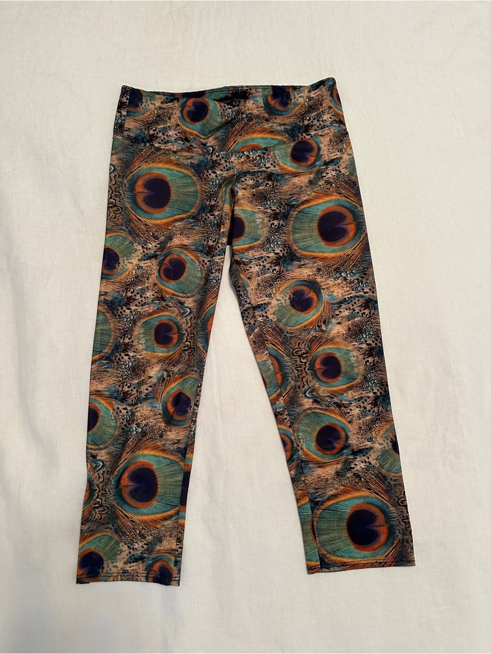 Onzie Peacock Feather Print Leggings in Teal, Gold & Navy - Picture 5 of 5